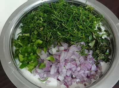 add chopped onion, curry leaves and green chilli for sabsige soppu paddu
