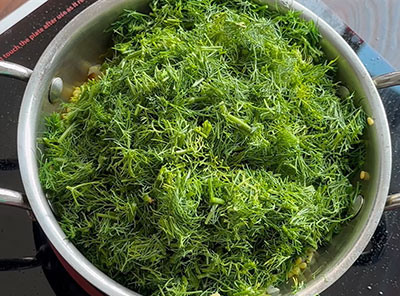 chopped dill leaves for sabsige soppu palya or dill leaves stir fry recipe