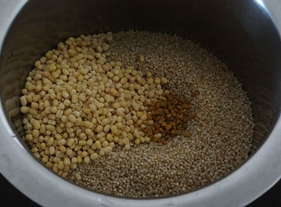 rinse and soak millet and dals for siridhanya dose or millet dosa