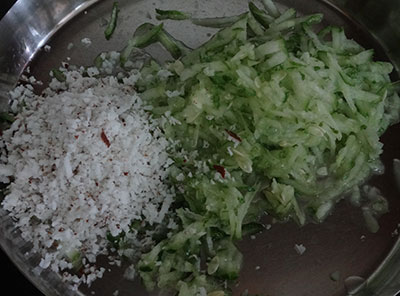 grated cucumber and coconut for southe pundi or unde kadubu