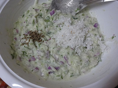 cumin and grated coconut for cucumber paddu or southekai guliyappa