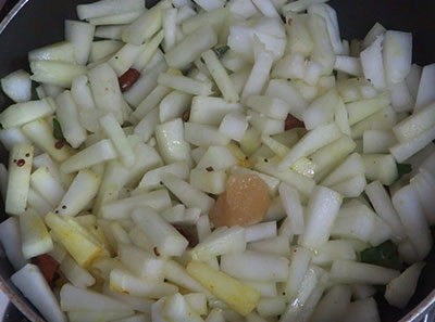 frying cucumber for southekai palya or cucumber stir fry