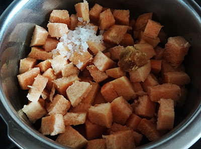 chopped yam for suvarna gadde huli or yam sambar