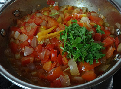 chili and coriander leaves for tomato onion chutney or red chutney