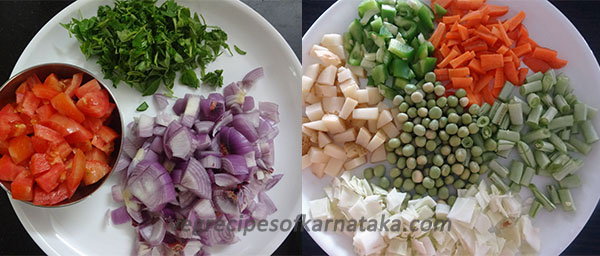 cutting vegetables for karnataka style pulao