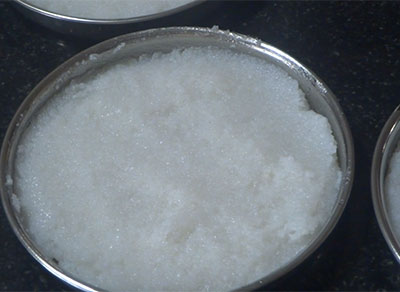 batter in plates for akki kadubu and simple saru recipe