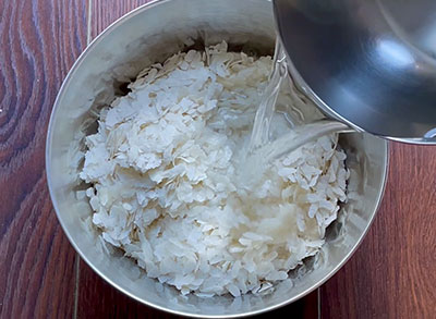 rinse and soak beaten rice for avalakki habe kadubu or poha dal breakfast