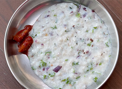 serving barley ganji or ambli or porridge recipe