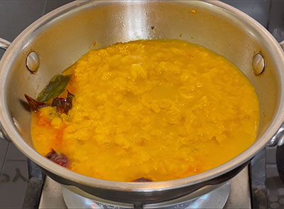 cooked dal and water for bele tovve or thove recipe