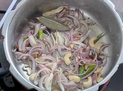 fry onion for coconut milk pulao or kaayi haalina rice recipe