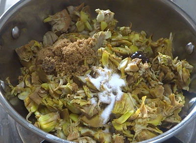 salt, jaggery and tamarind for halasinakayi palya or raw jackfruit stir fry