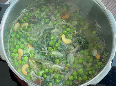 preparing hasi batani pulav recipe or green peas or matar pulao