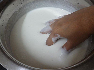 fermenting the batter for soft idli using dosa rice or ration akki
