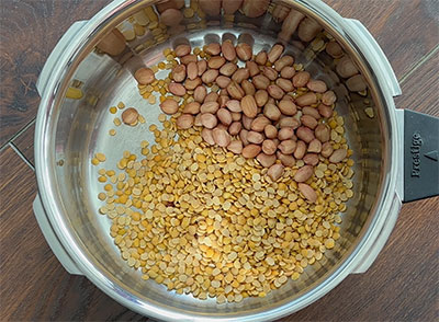 dal adn peanuts for kootu or mixed veg sambar recipe