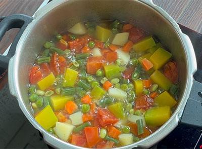 cooking vegetables for kootu or mixed veg sambar recipe