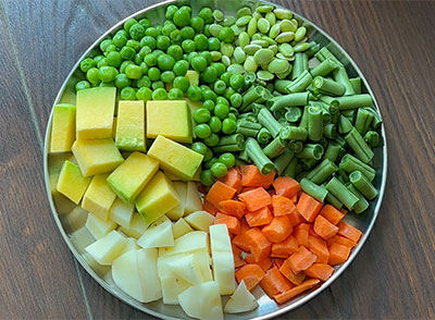 chopped vegetables for kootu or mixed veg sambar recipe
