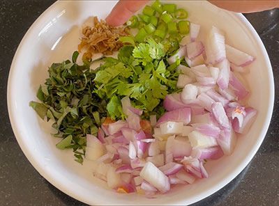 chopped ingredients for majjige kadubu or idli