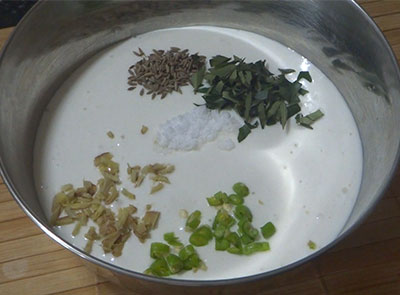 salt, cumin, curry leaves, ginger and green chilli for new tasty rice breakfast using rice and vegetables