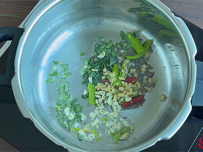 green chilli, ginger and garlic for nugge soppu or drumstick leaves or moringa dal