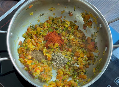 chilli powder, garam masala and carom seeds for onion tomato paratha or masala chapati