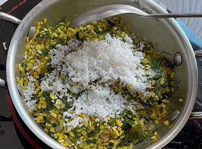 coconut for sabsige soppu palya or dill leaves stir fry recipe