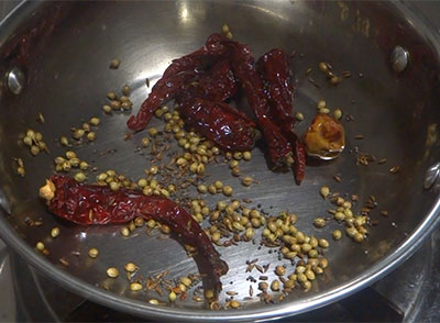 roasted spices for thili saaru or rayara mata or raghavendra mutt rasam